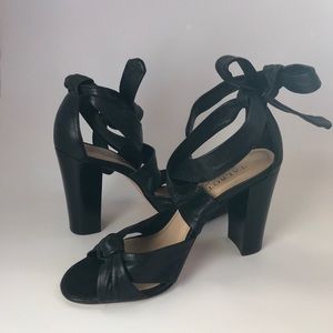 Strappy Bow Tie Black Leather Heels